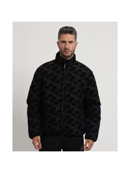 Lniany kurtka bomber Emporio Armani z kapturem czarny