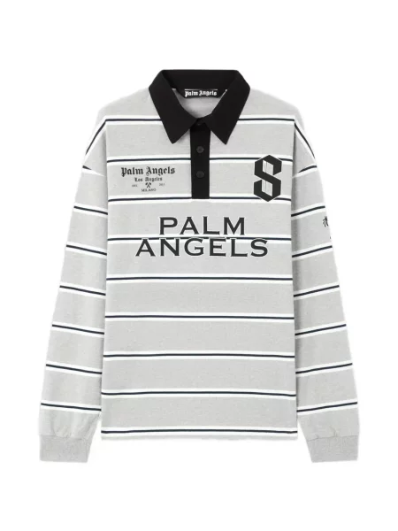 Tricou polo Palm Angels cu dungi gri