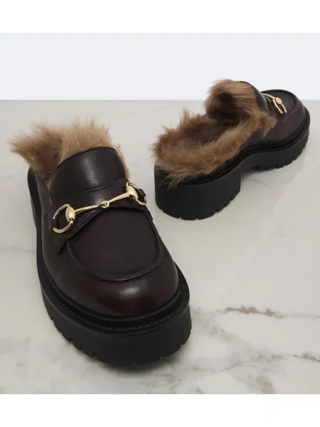 Papuci tip mules Gucci din piele cu platformă negru