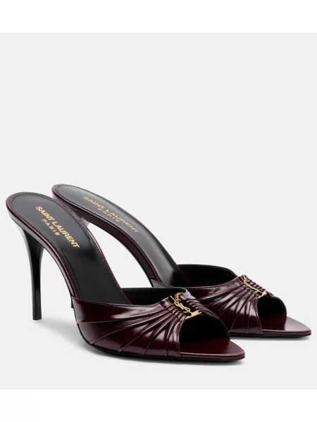 Kožené mules Saint Laurent vínové