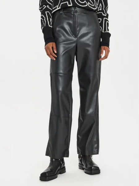 Max Mara Leisure Hlače od imitacije kože Struzzo Straight Fit crna