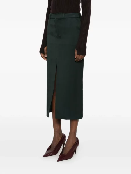 Fustă midi The Frankie Shop cu model herringbone verde