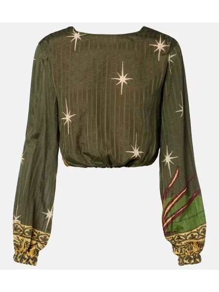 Bluză Johanna Ortiz cu imagine din jacard verde