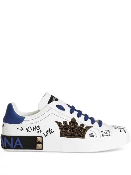 Sneakerși Dolce & Gabbana Portofino cu șireturi din dantelă alb