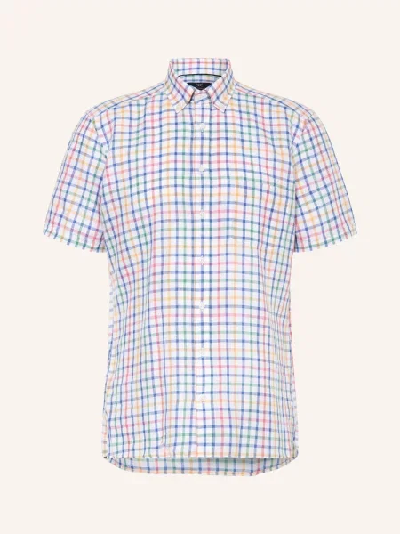 Strokesman's Košile S Krátkým Rukávem Regular Fit Se Lnem bílá/ modrá/ zelená bílá