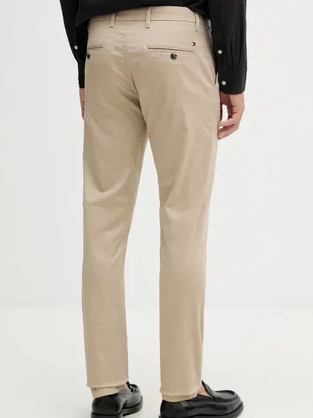 Tommy Hilfiger spodnie slim fit z bawełną beżowe