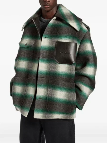 Μάλλινο καρό παλτό Balenciaga μαύρο