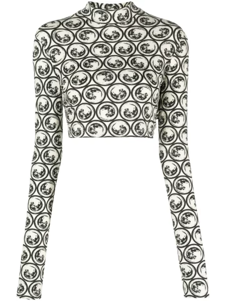 Cropp top Off-white cu imagine alb