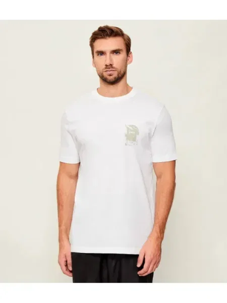 BOSS Orange tricou din cu imprimeu bej