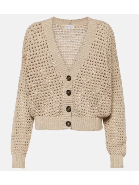 Dzianinowy kardigan Brunello Cucinelli beżowy