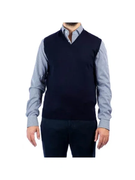 Sweter La Fileria bez rękawów z kapturem niebieski