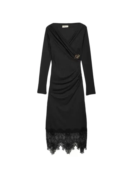 Rochie midi Blumarine cu volane din dantelă gri