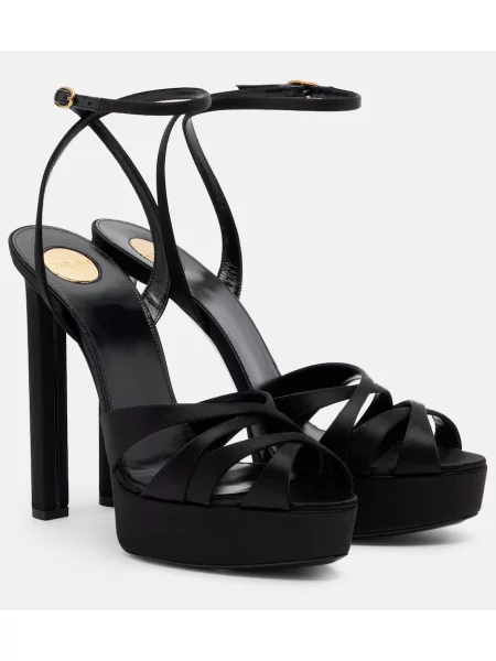 Sandale Saint Laurent din satin cu platformă negru