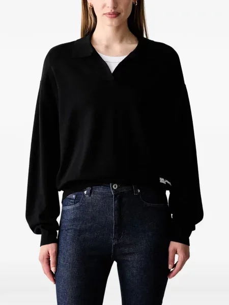 Gulerat tricou polo Karl Lagerfeld Jeans cu broderie negru
