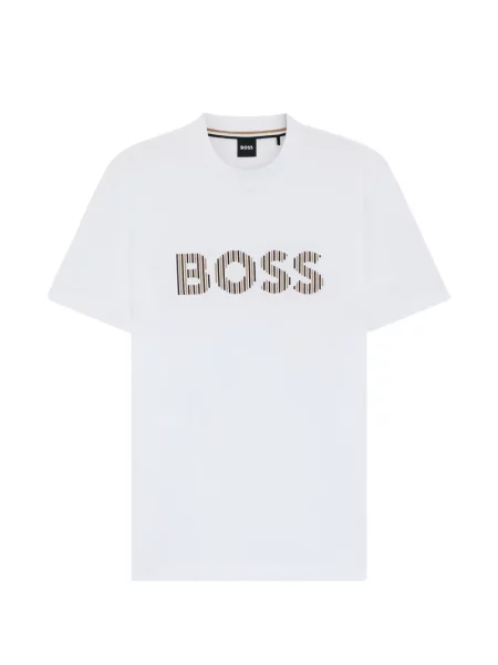 Tricou Boss cu dungi cu autograf alb