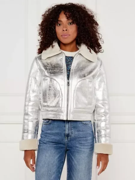 Desigual Geacă | Cropped Fit argintiu
