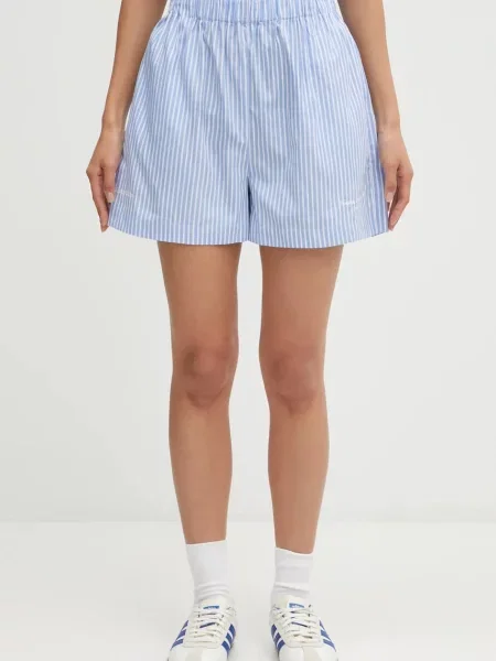 Sporty & Rich szorty Eden Script Poplin wzorzyste high waist niebieski