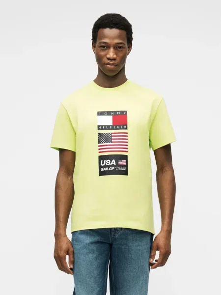 TOMMY HILFIGER Póló SAILGP SAILING világoszöld / piros / fekete fehér
