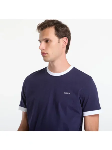 Тениска Queens Contrast Ribbing Tee Navy XL военноморски сили