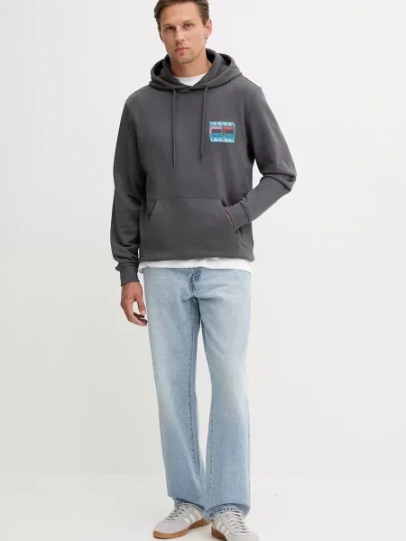 Tommy Jeans Bombažen pulover siva