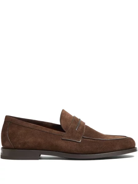 Pantofi loafer Zegna din piele de căprioară maro