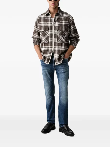 Cămașă Armani Exchange în carouri maro