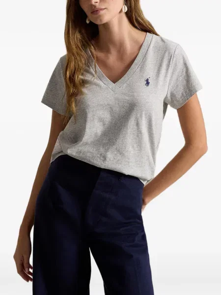Tricou polo Polo Ralph Lauren cu broderie cu decolteu în V gri