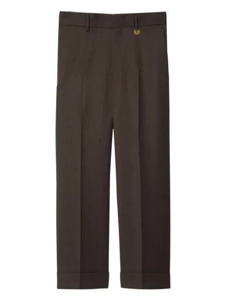 Pantaloni Burberry de lână cu model herringbone maro