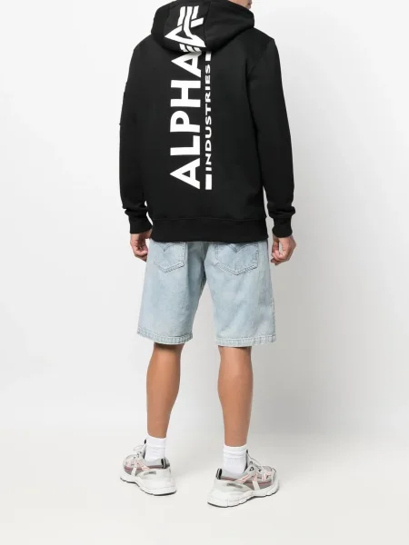 Hanorac cu glugă Alpha Industries cu imagine negru