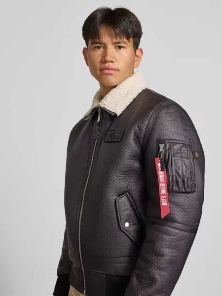 Bomberka z naszywką z logo i kołnierzykiem typu kent Alpha Industries czarny