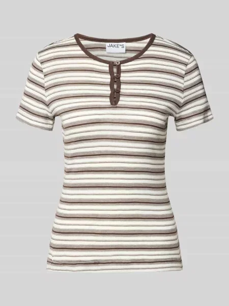 T-shirt z krótką listwą guzikową Jake*s Casual