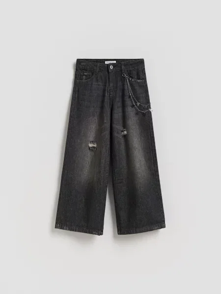 Reserved Džíny super wide leg s řetízkem černý