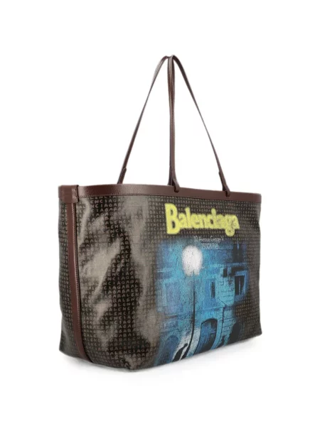 Кожена шопинг чанта Balenciaga с принт кафяво