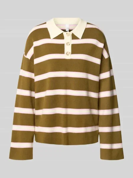 Sweter z mieszanki z kołnierzykiem polo model ISABELL' Y.a.s oliwkowa