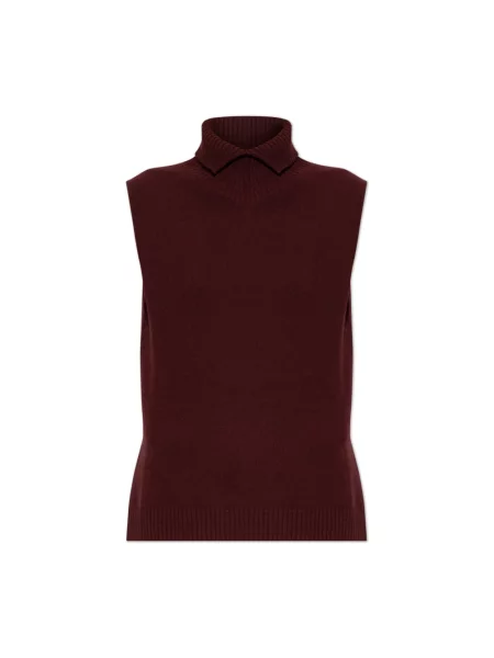 Lniany sweter z golfem Jil Sander asymetryczny czerwony