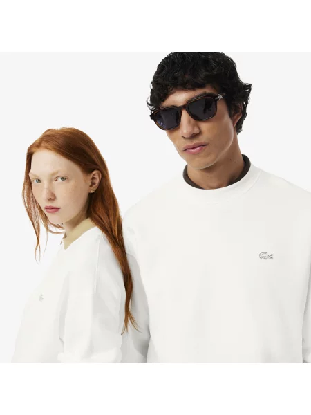 Lacoste Bluza Luźny Krój Z Grubego Polaru Kremowa biały