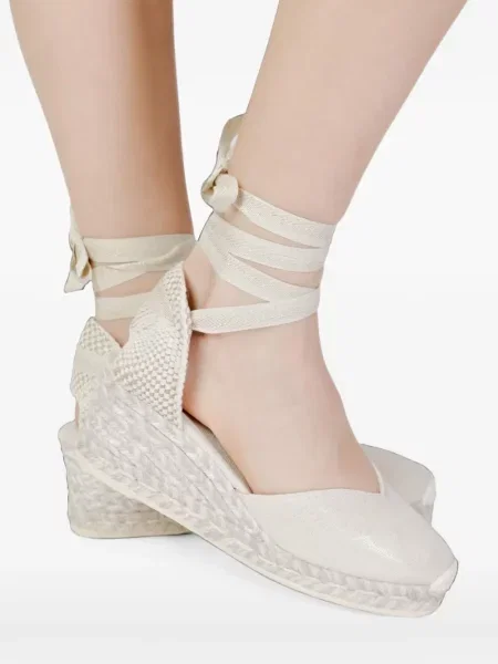 Сандали Espadrilles с връзки с клин ток с дантела