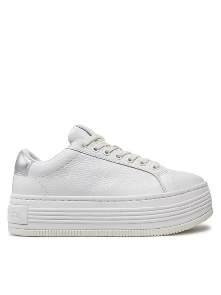 Calvin Klein Jeans sneakersy skórzane BOLD FLATF LOW MIX OHB biały szare