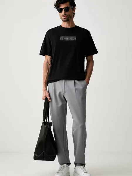 Calvin Klein nohavice pánske s viskózou sivá