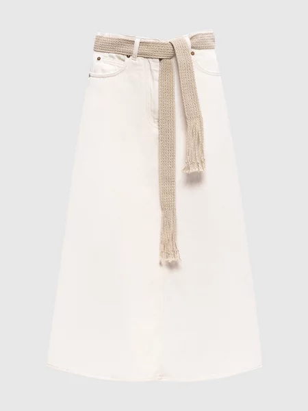 Джинсова спідниця міді кольору айворі з льоном Agnona бежева