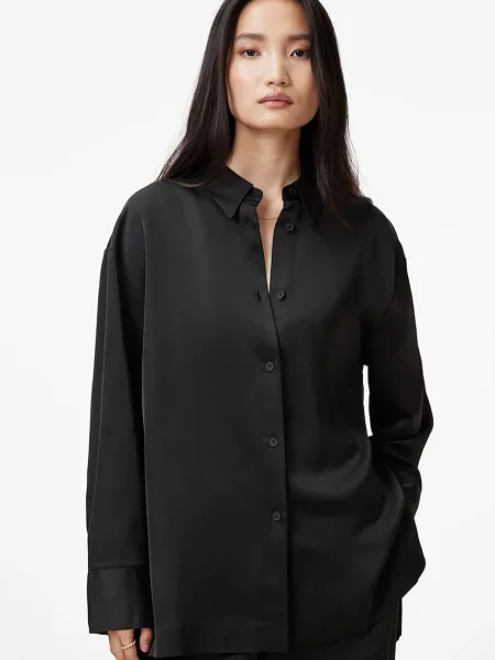 AllSaints cămașă MYRTLE femei cu guler clasic relaxed negru