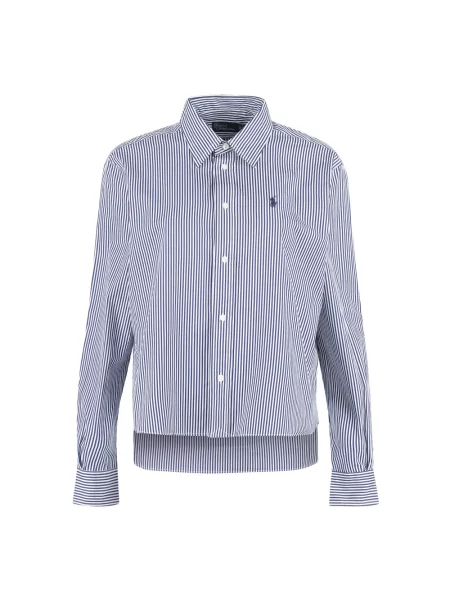 Bluzka koszulowa o krótkim pudełkowym kroju z wyhaftowanym logo Polo Ralph Lauren niebieska