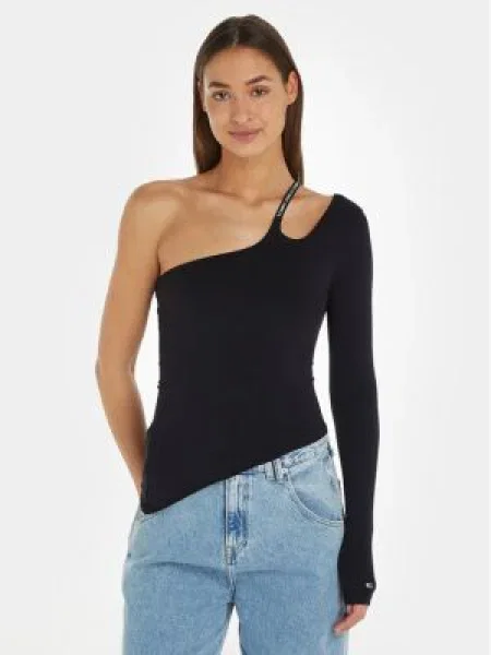 Tommy Jeans Bluză Logo Tape negru