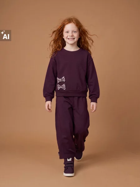 Sinsay mikina crewneck s 3D aplikací tmavě fialová