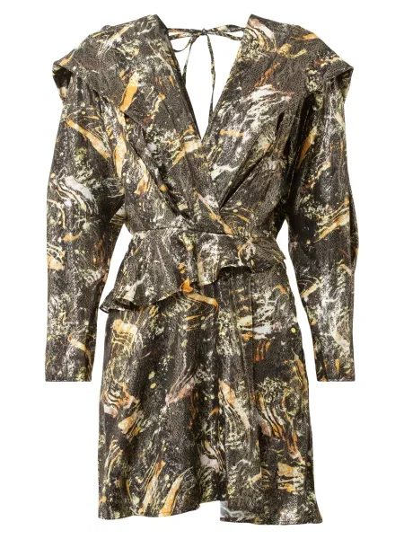 IRO Obleka KANTER zlato-rumena / črna bela