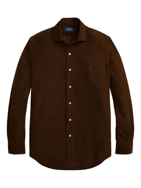 Satynowa koszula Polo Ralph Lauren w paski z nadrukiem brązowa