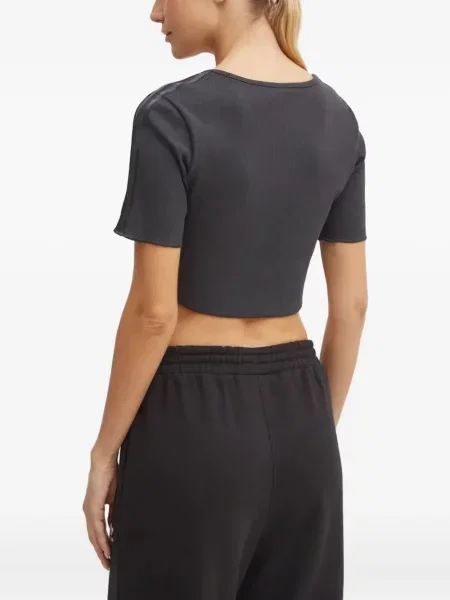 Welurowa koszulka Adidas w paski zielona