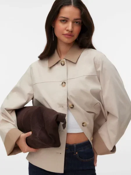 VERO MODA Prechodná bunda VMCHELSEA POPPY krémová / tmavobéžová
