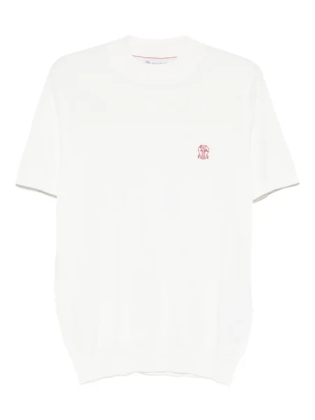 Tricou Brunello Cucinelli cu broderie tricotate alb