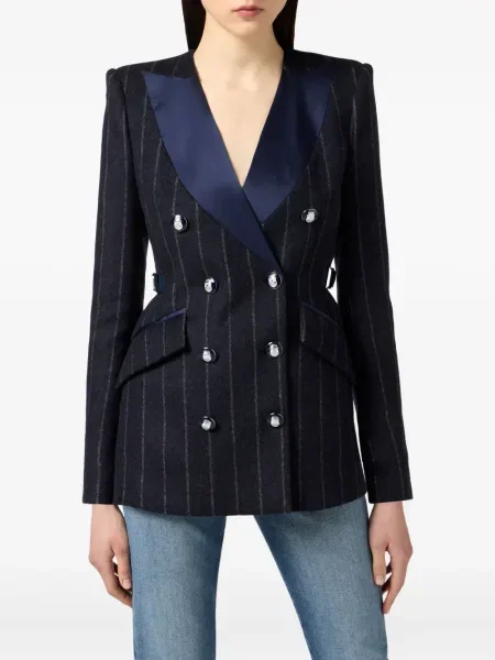 Sacou Elisabetta Franchi din satin cu dungi albastru